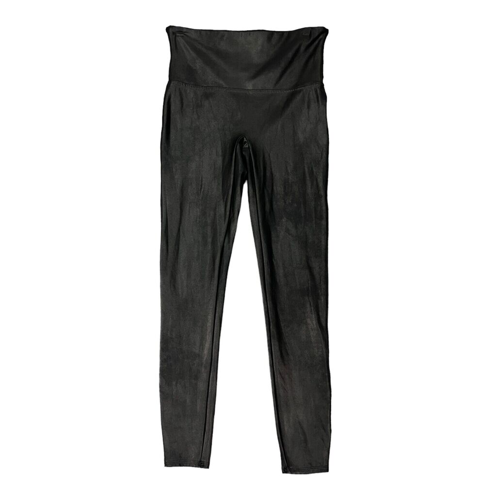 Spanx Leggings Womens L Large Black Faux Leather High Rise Stretch Pull On Yoga